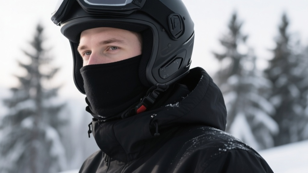 Мужчина в черном модулярном шлеме и флисовой балаклаве