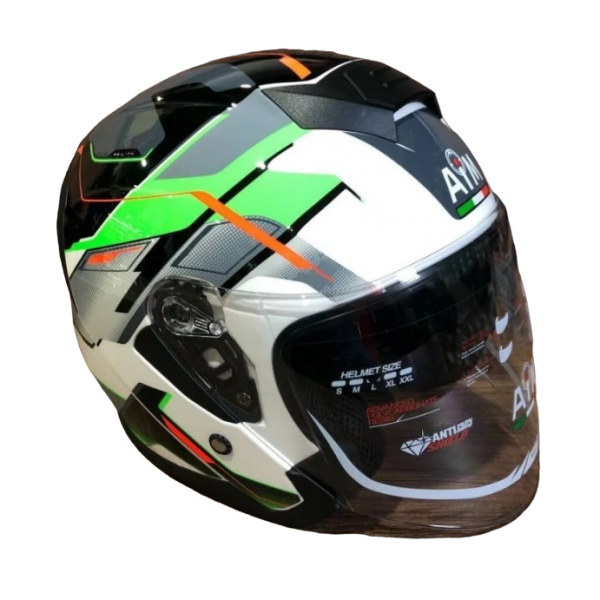 AiM Шлем JK526 Fluo-Green/White/Black