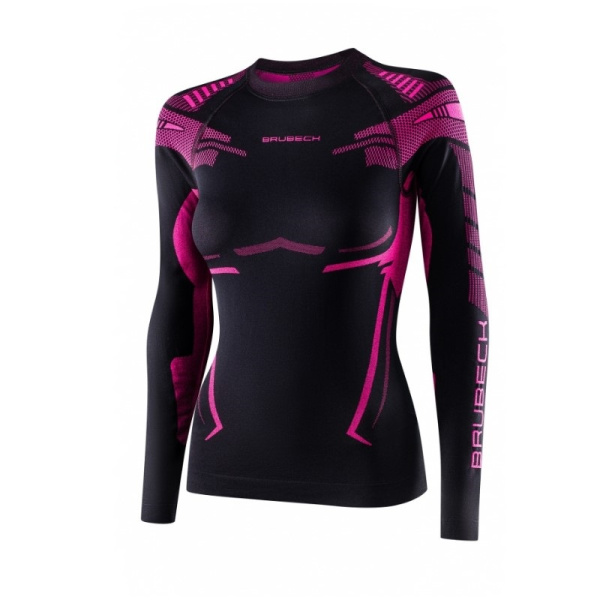Brubeck Футболка женская c длин. рукавом Dry Черная\Фуксия